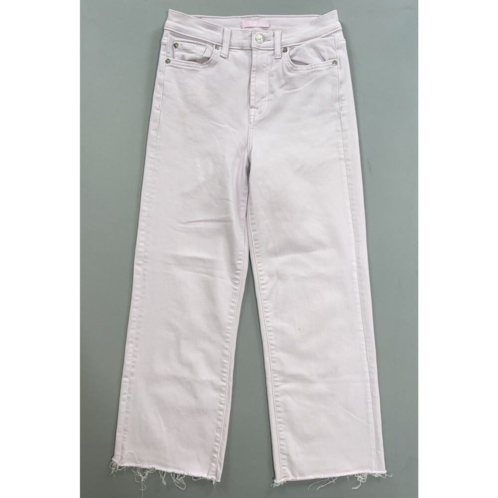 7 For all Mankind Women's Cropped Alexa Wide Leg Stretch Fray Jeans. Purple, 26.
